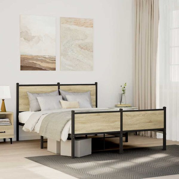 vidaXL Σκελετός Κρεβ. Χωρίς Στρώμα Sonoma Δρυς 140x190 εκ. Μεταλλικό