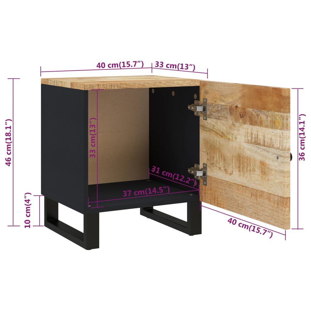 vidaXL Κομοδίνο 40 x 33 x 46 εκ. από Μασίφ Ξύλο Μάνγκο