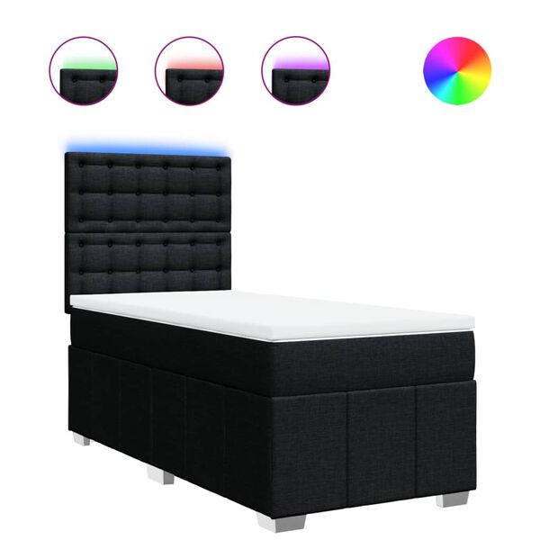 vidaXL Κρεβάτι Boxspring με Στρώμα Μαύρο 100 x 200 εκ. Υφασμάτινο