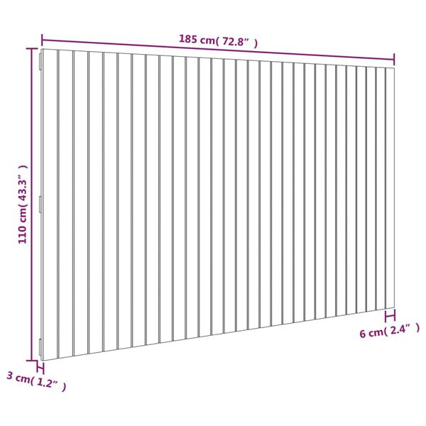 vidaXL Κεφαλάρι Τοίχου Μαύρο 185x3x110 εκ. από Μασίφ Ξύλο Πεύκου