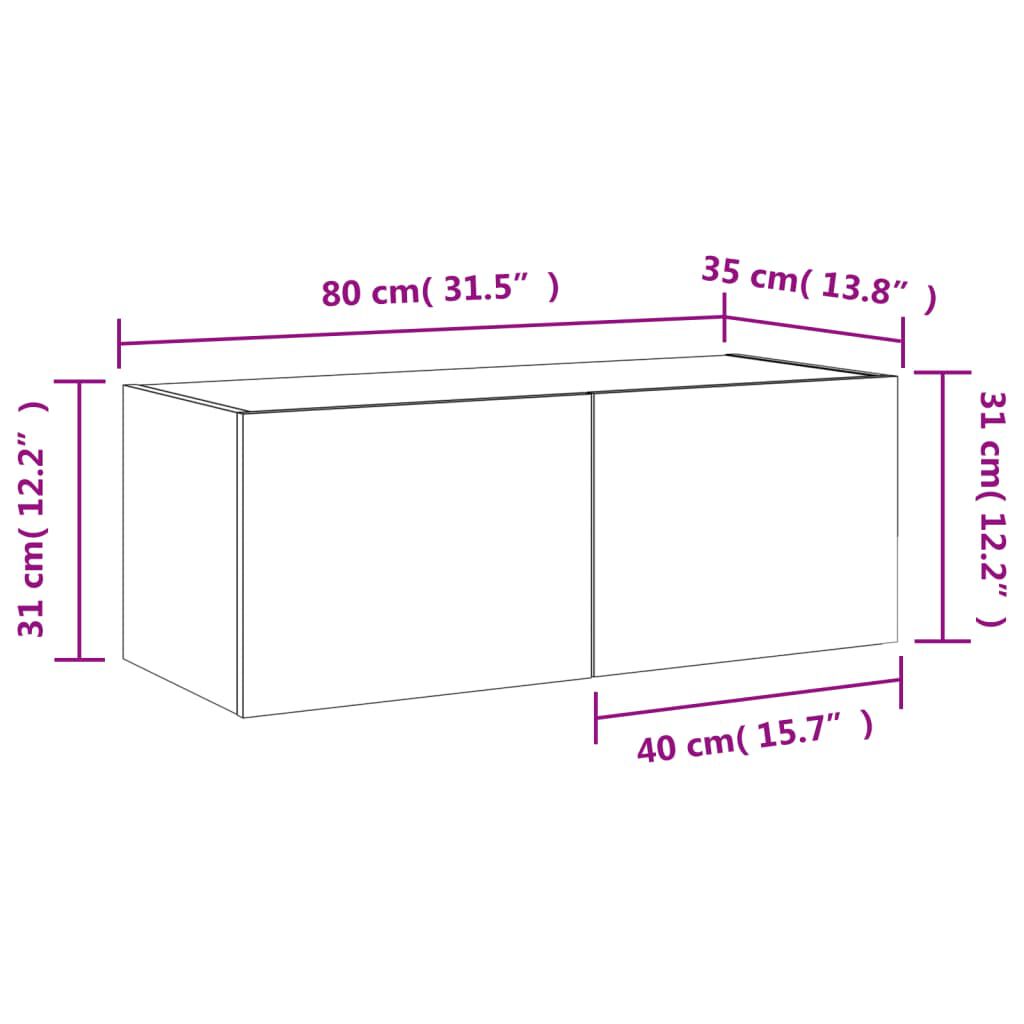 vidaXL Έπιπλο Τοίχου Τηλεόρασης με LED Μαύρο 80x35x31 εκ.