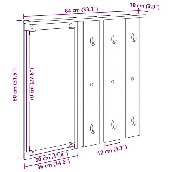 vidaXL Τοίχου Κρεμάστρα Μαύρη δρυς 84 x 10 x 80 εκ. Επεξεργασμένο ξύλο