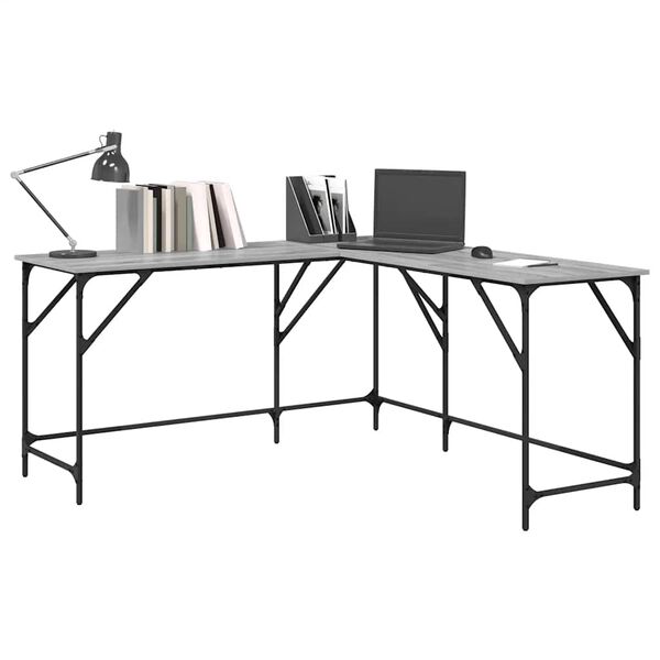 vidaXL Γραφείο Γκρι Sonoma 149x149x75 εκ. από Επεξεργασμένο Ξύλο