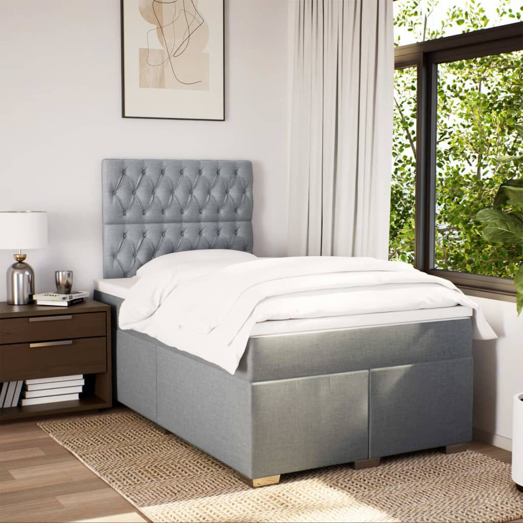 vidaXL Κρεβάτι Boxspring με Στρώμα Ανοιχτό Γκρι 120x200 εκ. Υφασμάτινο