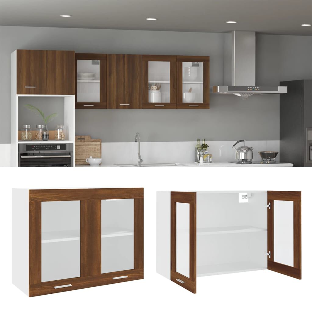 vidaXL Ντουλάπι Κρεμαστό Γυάλινο Lyon Καφέ Δρυς 80x31x60εκ. Επεξ. Ξύλο