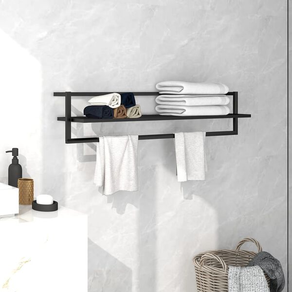 vidaXL Βάση για Πετσέτες Επιτοίχια Μαύρη 95 x 25 x 22 εκ. Σιδερένια