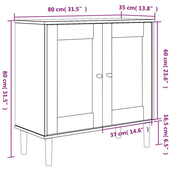 vidaXL Μπουφές SENJA Μαύρο / Ρατάν 80 x 35 x 80 εκ. Μασίφ Ξύλο Πεύκου