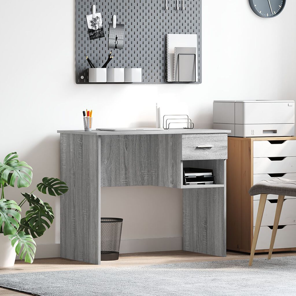 vidaXL Γραφείο με Αποθήκη Γκρι Sonoma 90x49.5x75 cm Επεξεργασμένο Ξύλο
