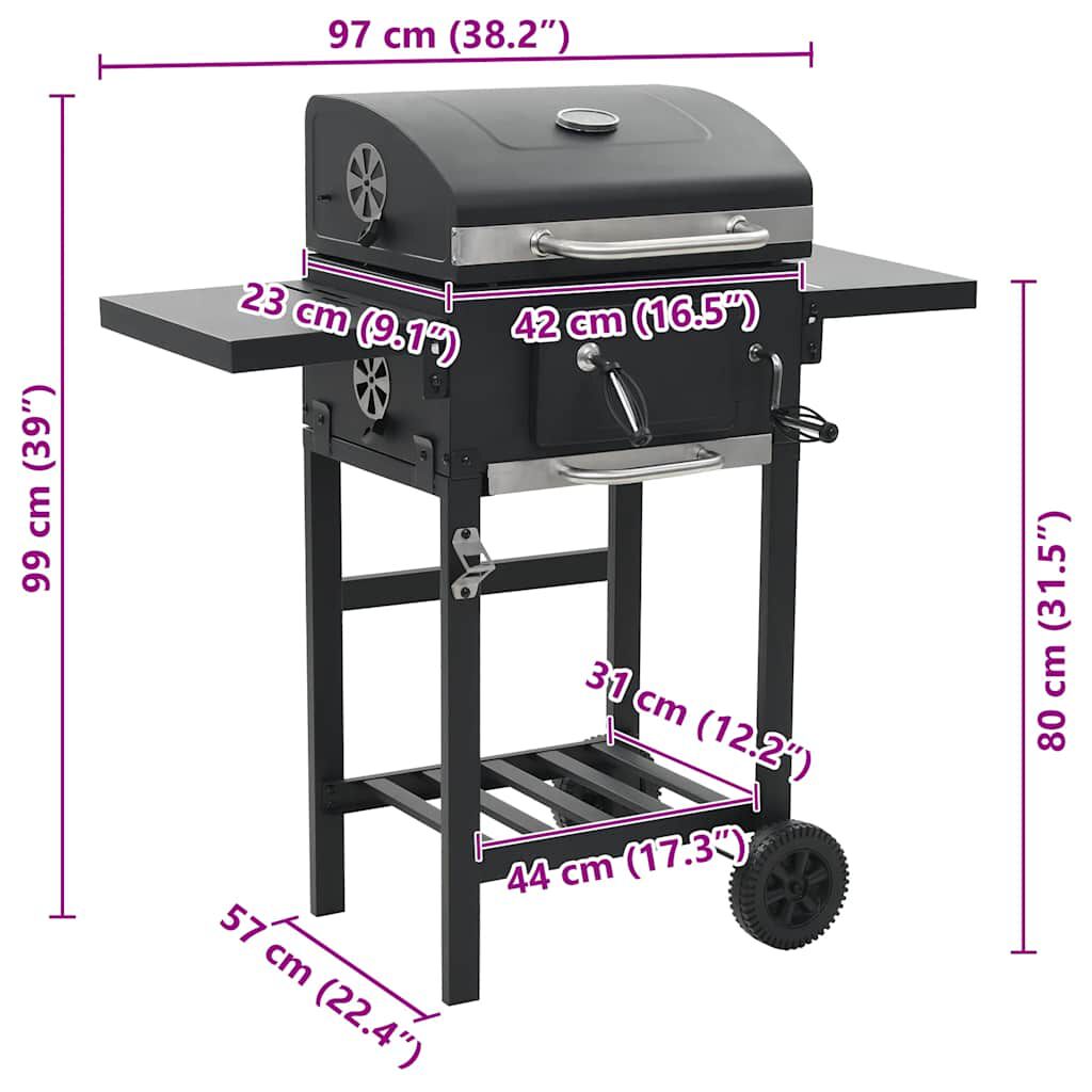 vidaXL Ψησταριά Κάρβουνου / BBQ Μαύρη με Κάτω Ράφι