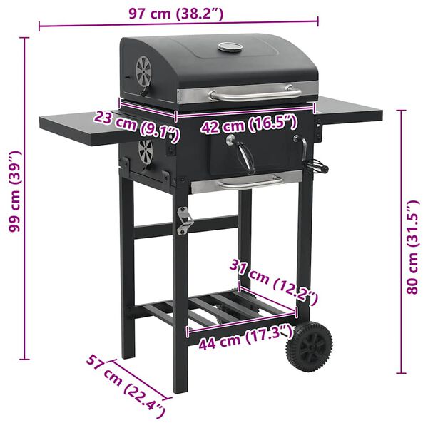 vidaXL Ψησταριά Κάρβουνου / BBQ Μαύρη με Κάτω Ράφι