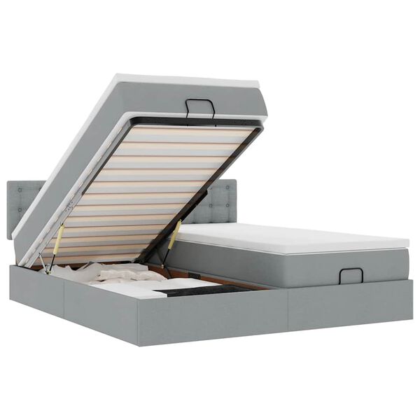 vidaXL Οθωμανικό κρεβάτι με στρώματα ανοιχτό γκρι 160x200cm ύφασμα