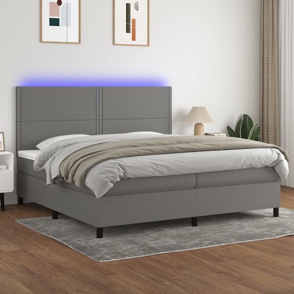 vidaXL &Kappa;&rho;&epsilon;&beta;ά&tau;&iota; Boxspring &mu;&epsilon; &Sigma;&tau;&rho;ώ&mu;&alpha; & LED &Sigma;&kappa;.&Gamma;&kappa;&rho;&iota; 200x200&epsilon;&kappa;. &Upsilon;&phi;&alpha;&sigma;&mu;ά&tau;&iota;&nu;&omicron;