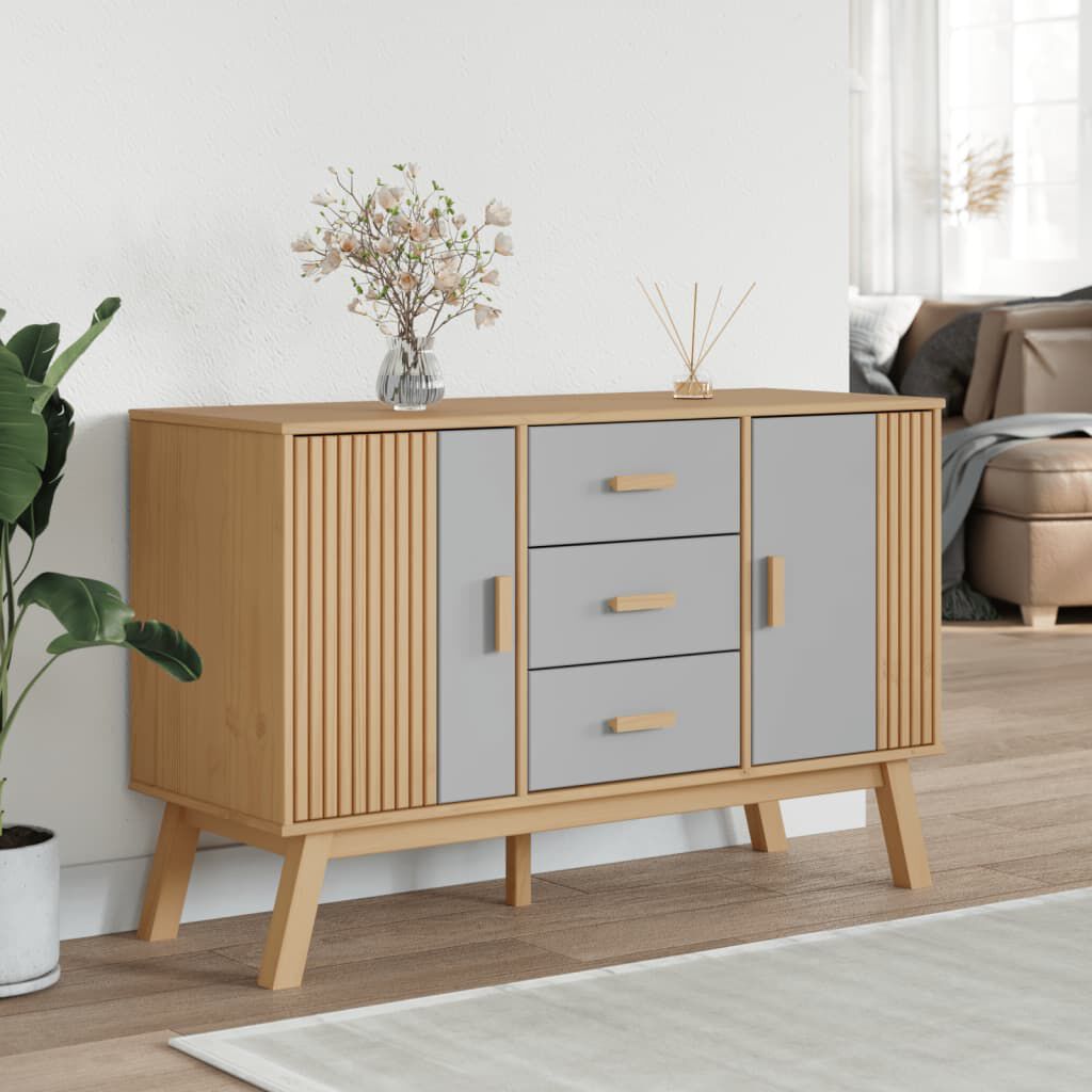 vidaXL Μπουφές OLDEN Γκρι & Καφέ 114x43x73,5 εκ. από Μασίφ Ξύλο Πεύκου