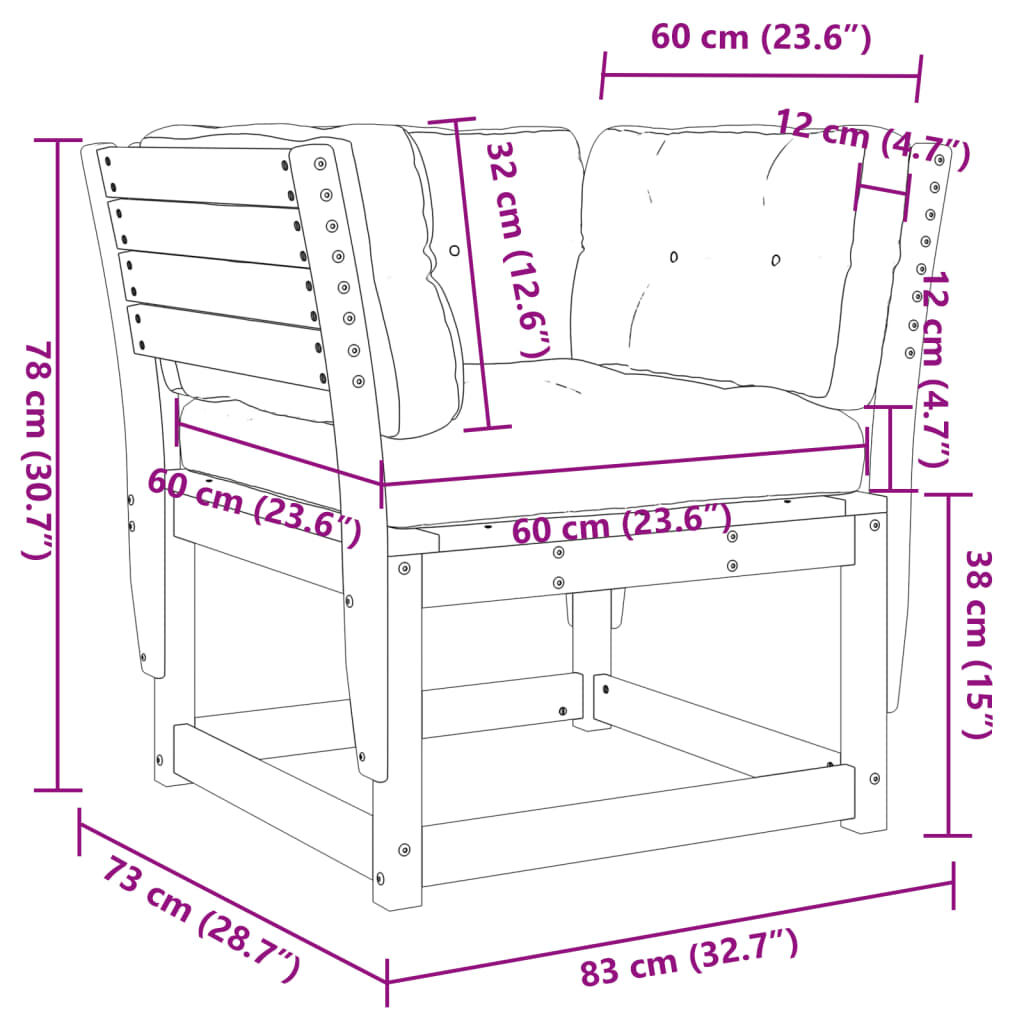 vidaXL Καναπές με Μπράτσα Λευκός 83x73x78εκ Μασίφ Πεύκο Μαξιλάρια