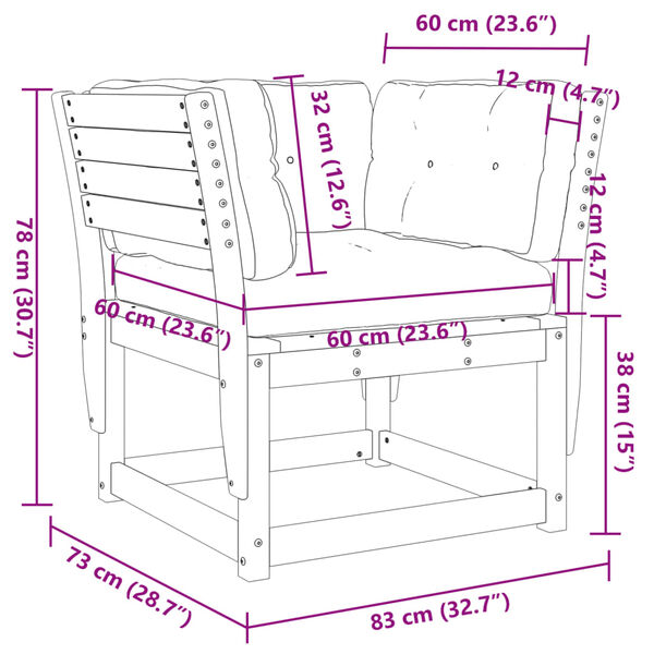 vidaXL Καναπές με Μπράτσα Λευκός 83x73x78εκ Μασίφ Πεύκο Μαξιλάρια