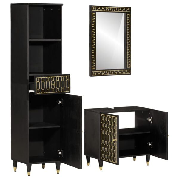 vidaXL Έπιπλα Μπάνιου Σετ 3 Τεμαχίων από Μασίφ Ξύλο Μάνγκο