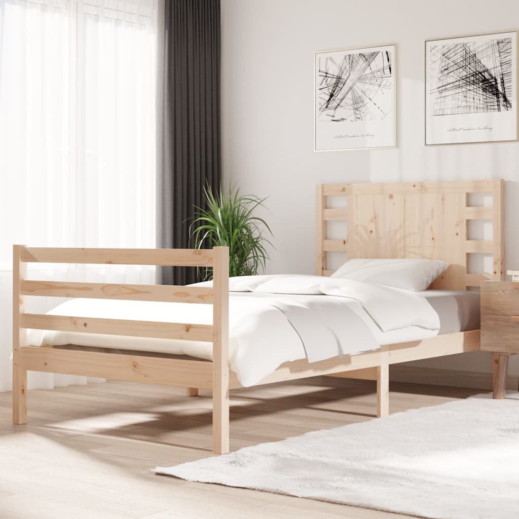 vidaXL Σκελετός Κρεβατιού Χωρίς Στρώμα 75x190 εκ Μασίφ Ξύλο Πεύκου