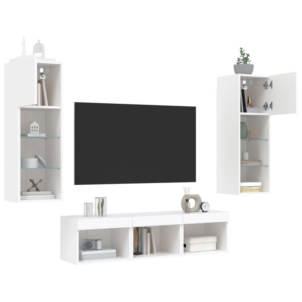 vidaXL Έπιπλα Τοίχου Τηλεόρασης 5 τεμ LED Λευκά από Επεξεργασμένο Ξύλο