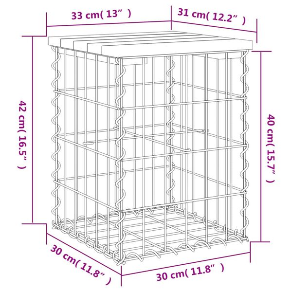 vidaXL Παγκάκι Κήπου Συρματοκιβώτιο 33x31x42 εκ. από Μασίφ Ξύλο Πεύκου