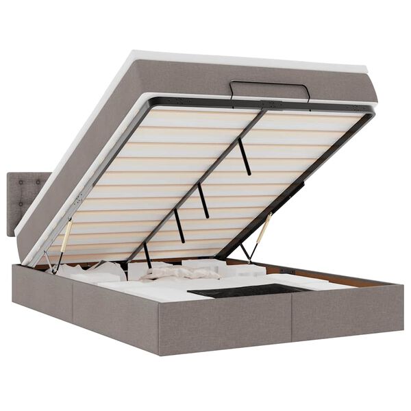 vidaXL Οθωμανικό κρεβάτι με στρώμα & LEDs Taupe 140x200 cm Ύφασμα
