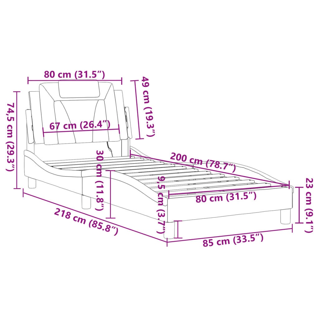 vidaXL Πλαίσιο Κρεβατιού με LED Καφέ 80x200 εκ. Συνθετικό Δέρμα