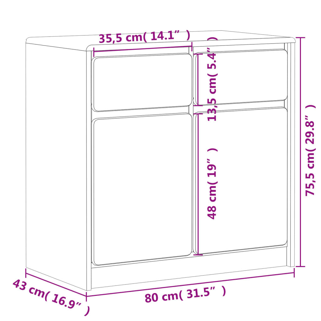 vidaXL Ντουλάπι SAUDA Δρυς 80x43x75,5 εκ. από Μασίφ Ξύλο Πεύκου