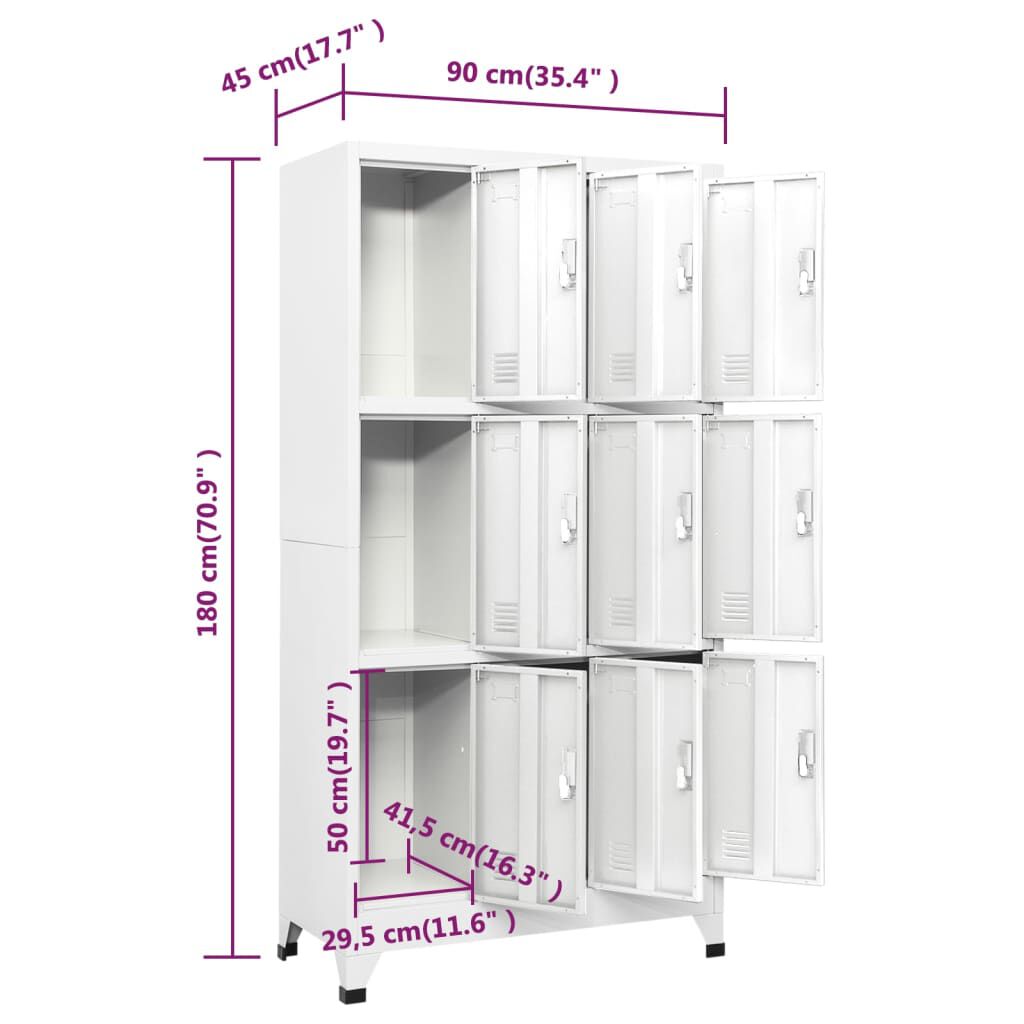vidaXL Φοριαμός Γκρι 90x45x180 εκ. από Ατσάλι με 9 Τμήματα