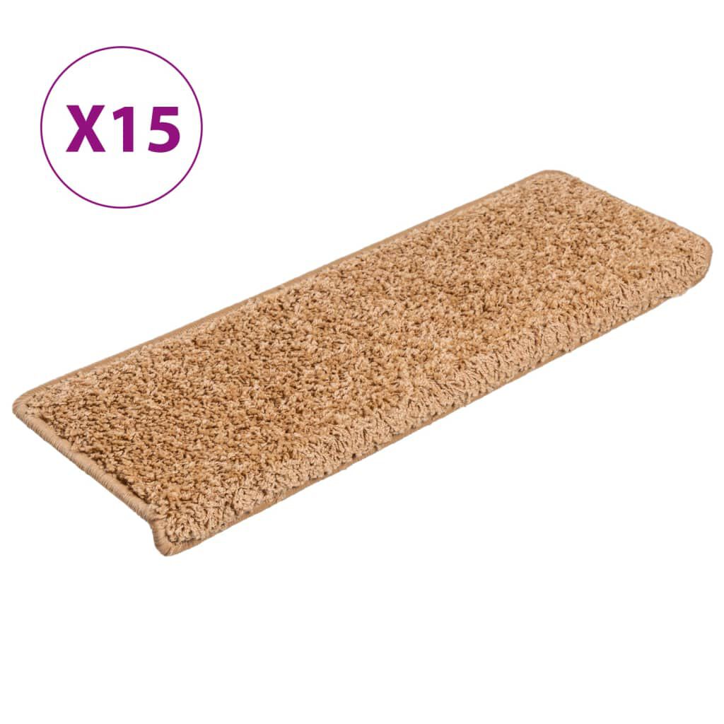 vidaXL Πατάκια Σκάλας Μοκέτα 15 τεμ. Μπεζ 65x21x4 εκ.
