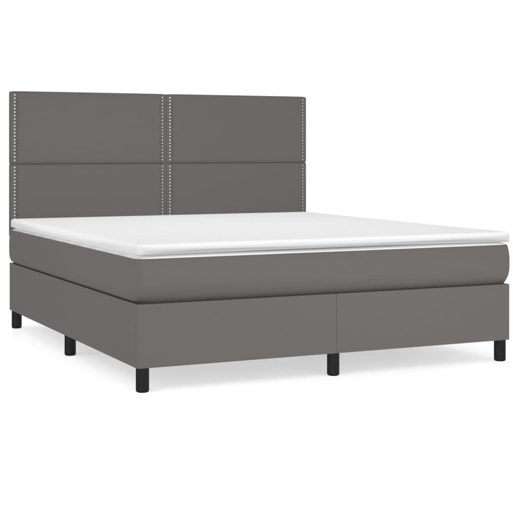 vidaXL Κρεβάτι Boxspring με Στρώμα Γκρι 180x200 εκ. Συνθετικό Δέρμα