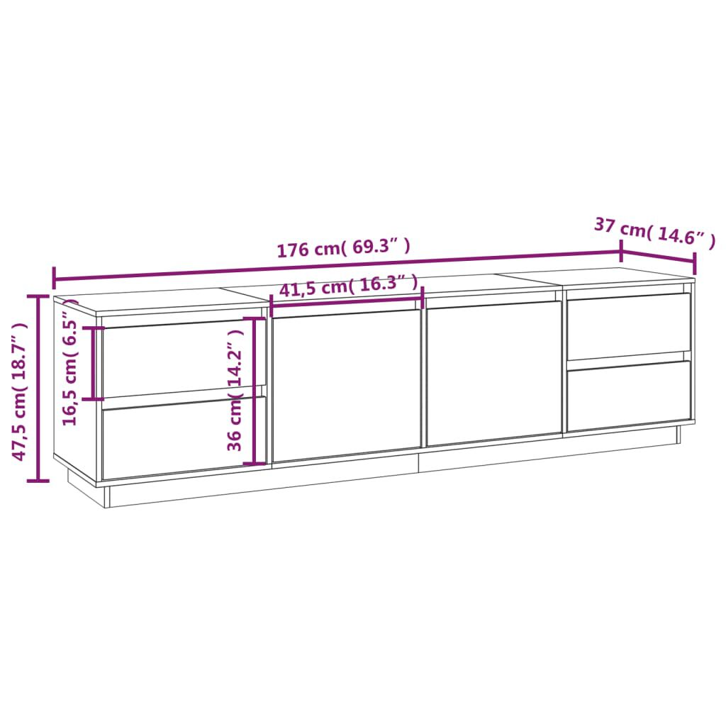 vidaXL Έπιπλο Τηλεόρασης Γκρι 176x37x47,5 εκ. από Μασίφ Ξύλο Πεύκου
