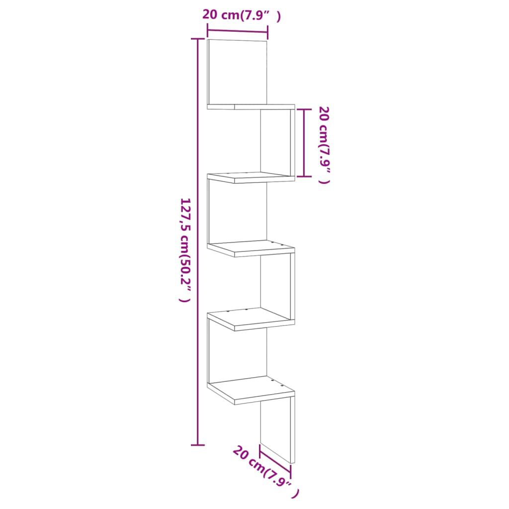 vidaXL Γωνιακή Ραφιέρα Τοίχου Καφέ Δρυς 20x20x127,5 εκ. Επεξεργ. Ξύλο