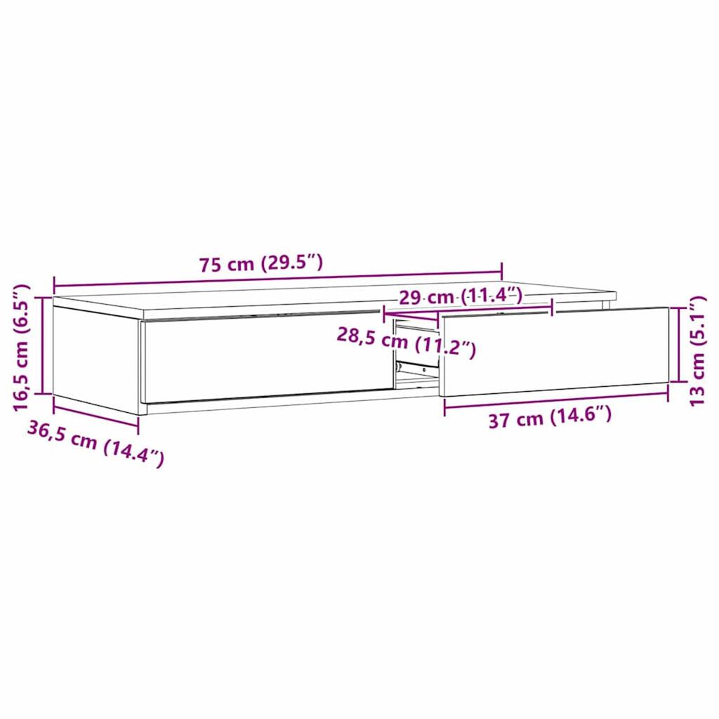 vidaXL Συρτάρια κρεβατιού με συρτάρι Sonoma Δρυς 75 x 36.5 x 16.5 εκ