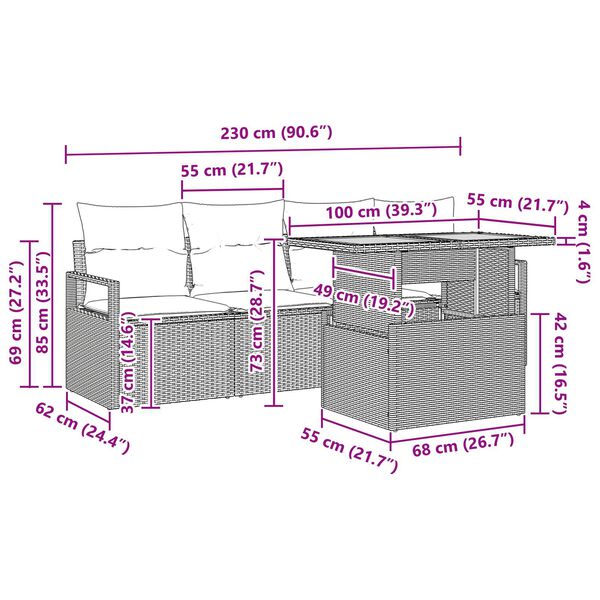 vidaXL Σετ Καναπέ Κήπου με μαξιλάρι 5 pcs Γκρι 100 x 55 x 73 εκ
