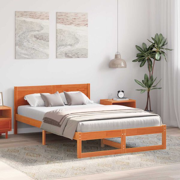 vidaXL Κρεβάτι Καφέ Μασίφ ξύλο πεύκου 135 x 190 εκ. Απλό