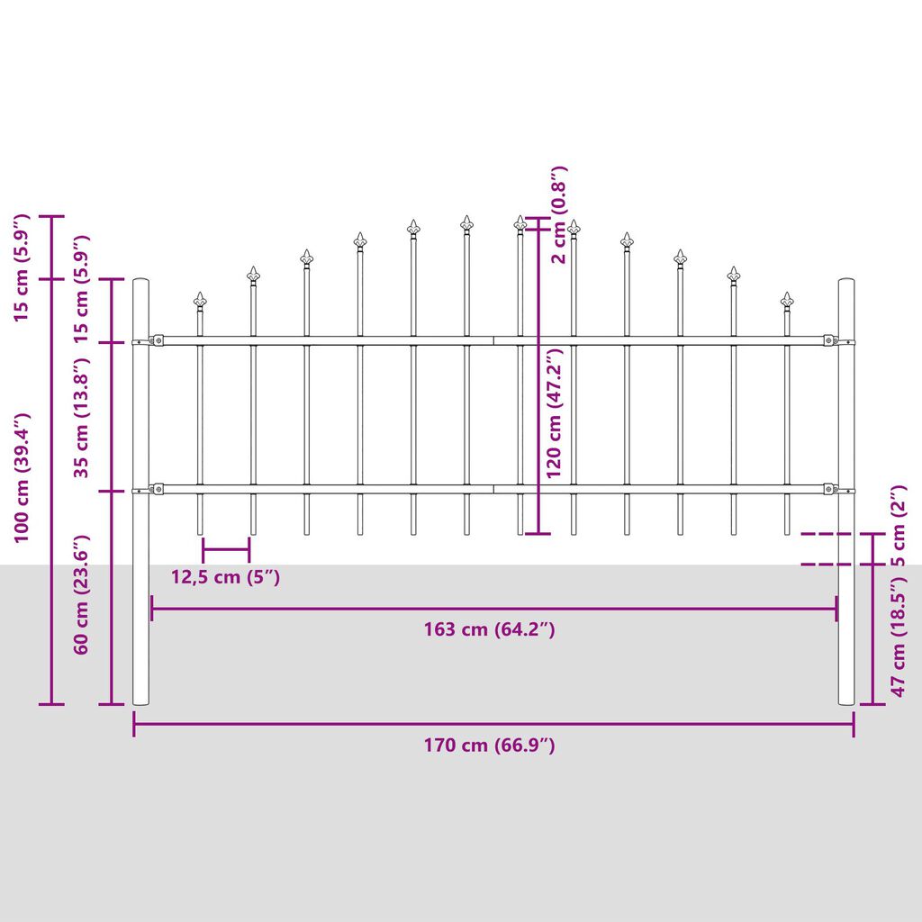 vidaXL Φράκτης Κήπου με Τόξο Γκρι 1,7x0,75 μ Σίδερο