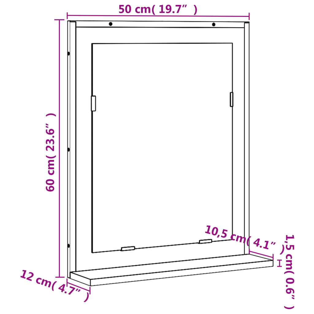 vidaXL Καθρέφτης Μπάνιου με Ράφι Sonoma Δρυς 50x12x60 εκ. Επεξ. Ξύλο