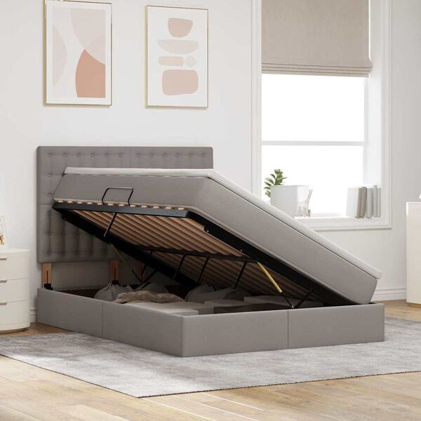 vidaXL Κρεβάτι Αποθήκης με στρώμα Taupe 140 x 200 cm Τεχνητό Δέρμα
