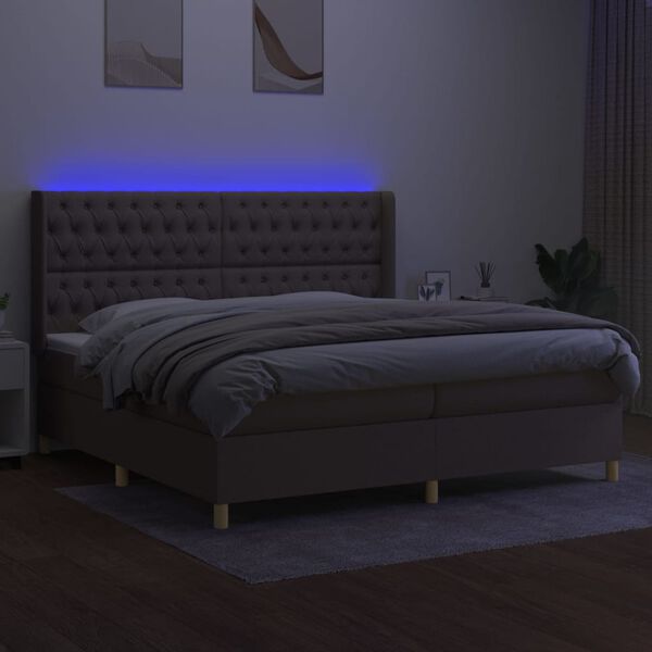 vidaXL &Kappa;&rho;&epsilon;&beta;ά&tau;&iota; Boxspring &mu;&epsilon; &Sigma;&tau;&rho;ώ&mu;&alpha; & LED Taupe 200x200 &epsilon;&kappa;. &Upsilon;&phi;&alpha;&sigma;&mu;ά&tau;&iota;&nu;&omicron;