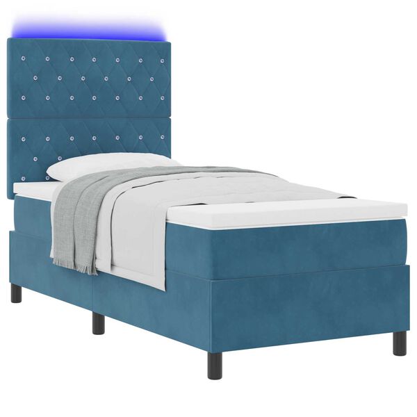 vidaXL κρεβάτι τύπου box spring με στρώμα και LED σκούρο μπλε 90x190 εκατοστά βελούδο