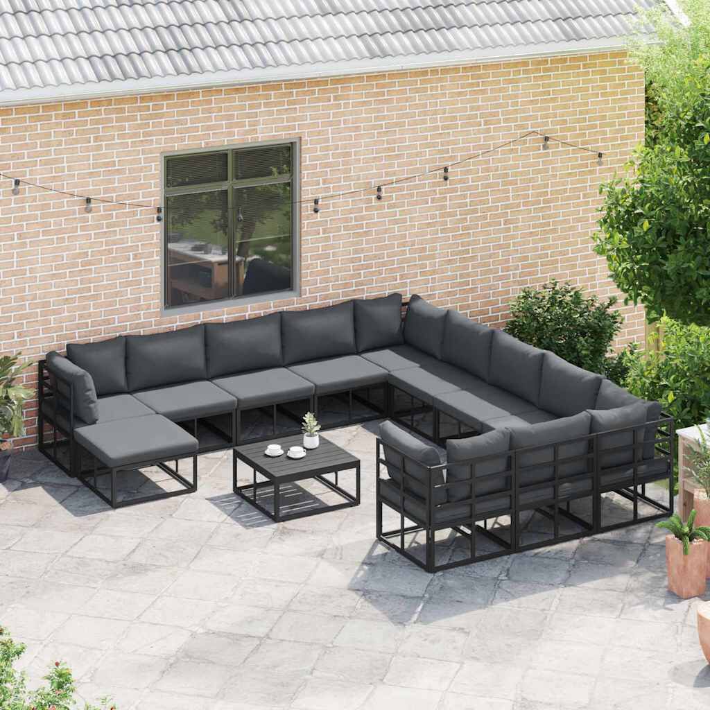 vidaXL Σετ Καναπέ Κήπου 12 pcs Μαύρο Αλουμίνιο