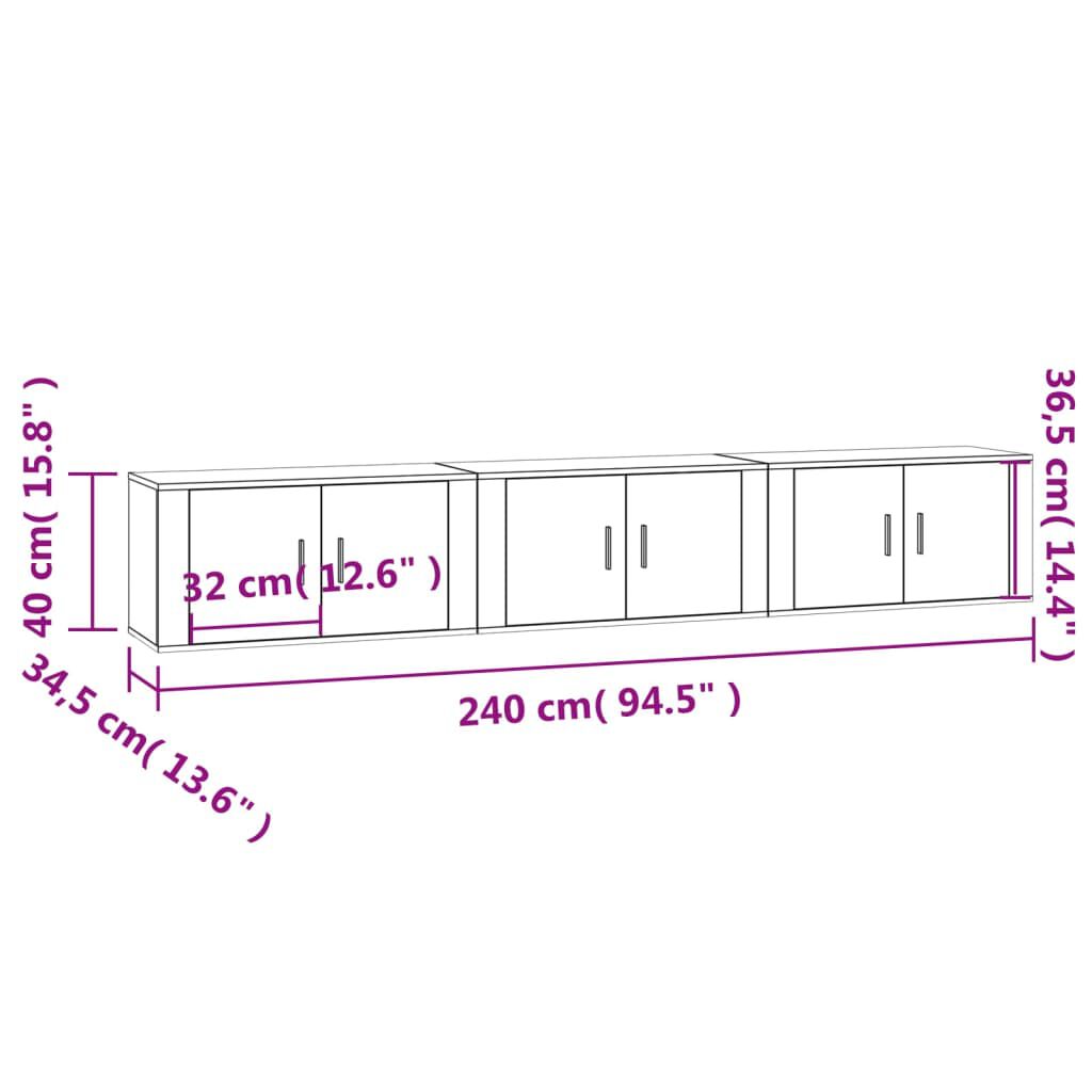 vidaXL Έπιπλα Τηλεόρασης Επιτοίχια 3 τεμ. Sonoma Δρυς 80x34,5x40 εκ