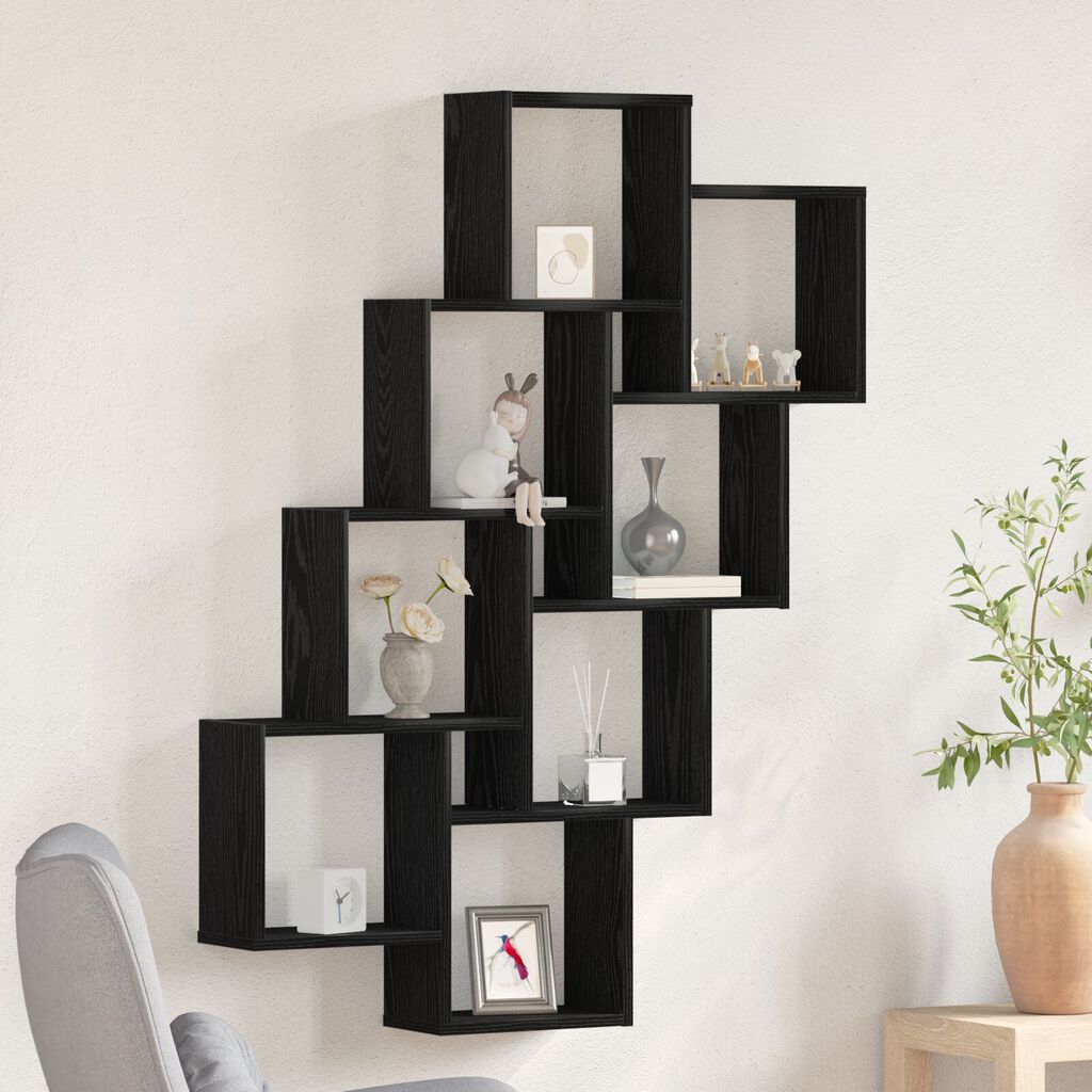 vidaXL Ράφι Τοίχου Μαύρη δρυς 90 x 15 x 119.5 εκ Επεξεργασμένο ξύλο