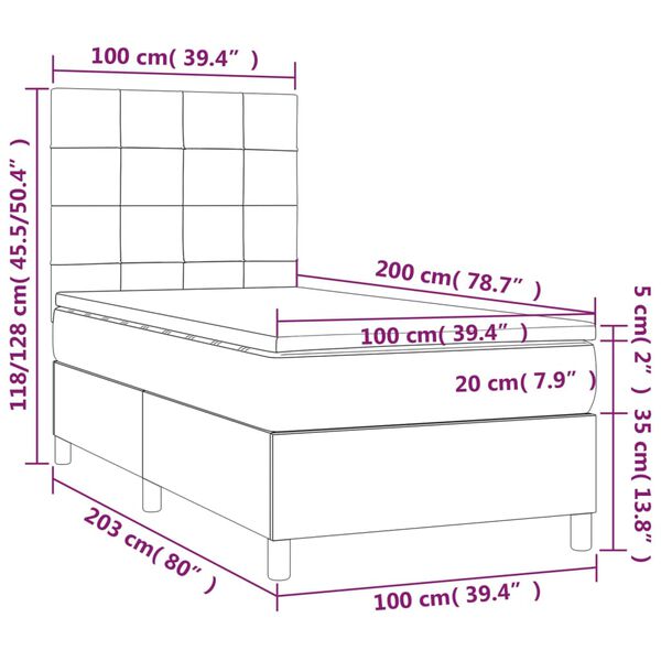 vidaXL Κρεβάτι Boxspring με Στρώμα & LED Σκ. Πράσινο 100x200εκ Βελούδο