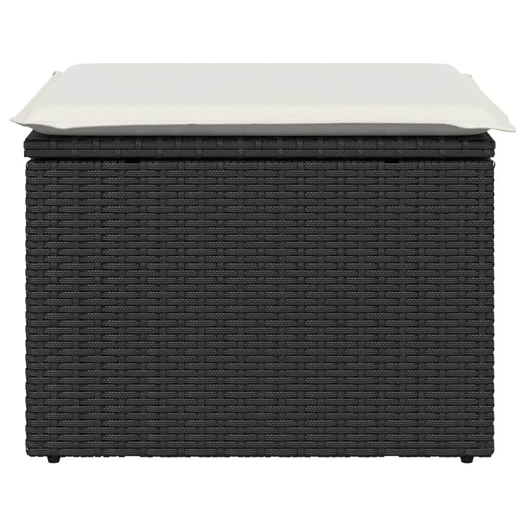 vidaXL Υποπόδιο Κήπου Μαύρο 55x55x37 εκ. Συνθετικό Ρατάν με Μαξιλάρι