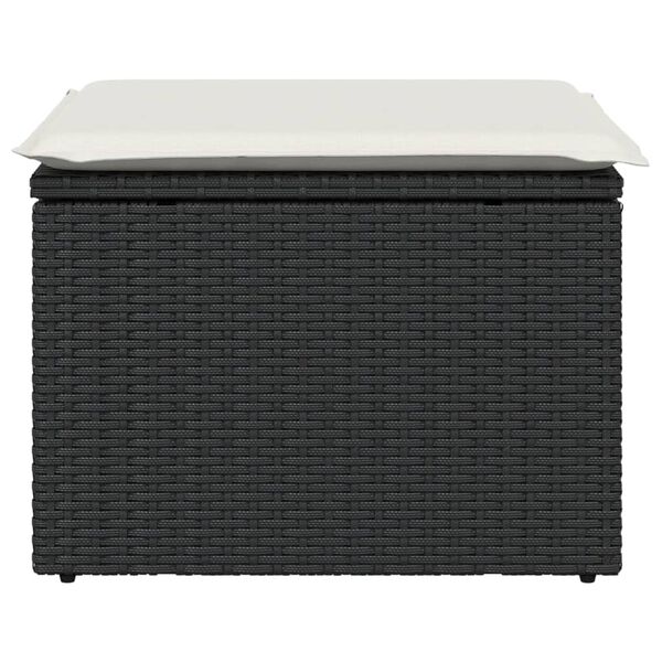 vidaXL Υποπόδιο Κήπου Μαύρο 55x55x37 εκ. Συνθετικό Ρατάν με Μαξιλάρι