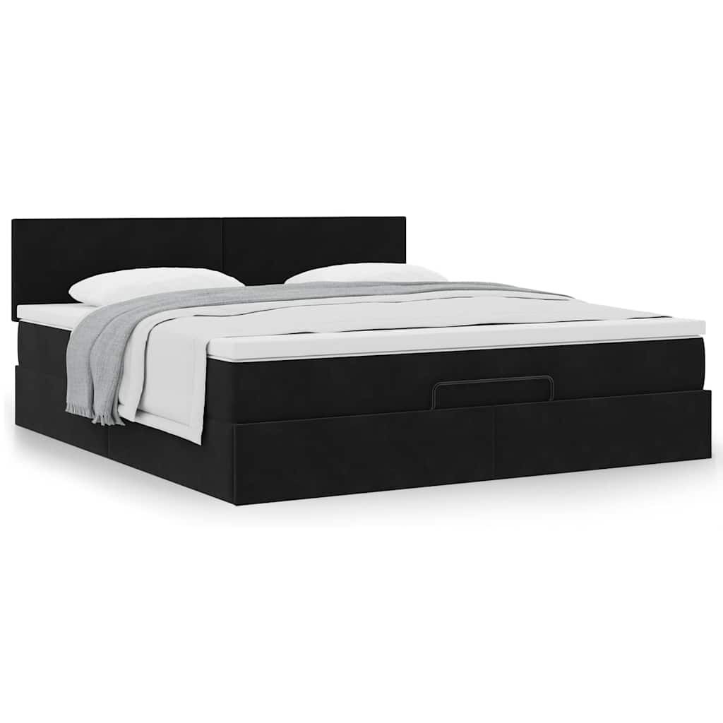 vidaXL Οθωμανικό κρεβάτι με στρώμα Μαύρο 180x200cm Velvet