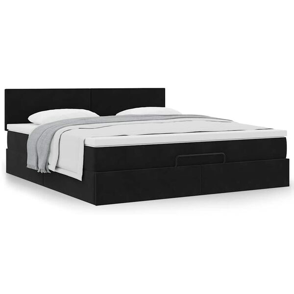 vidaXL Οθωμανικό κρεβάτι με στρώμα Μαύρο 180x200cm Velvet