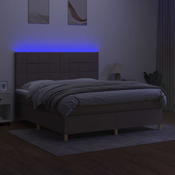 vidaXL &Kappa;&rho;&epsilon;&beta;ά&tau;&iota; Boxspring &mu;&epsilon; &Sigma;&tau;&rho;ώ&mu;&alpha; & LED Taupe 180x200 &epsilon;&kappa;. &Upsilon;&phi;&alpha;&sigma;&mu;ά&tau;&iota;&nu;&omicron;