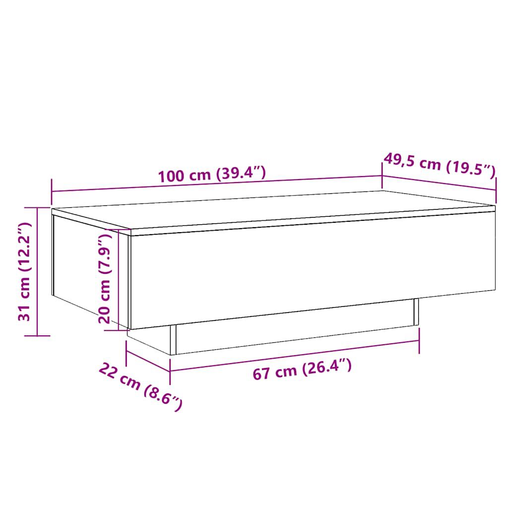 vidaXL Τραπεζάκι Σαλονιού Γκρι Σκυρ. 100 x 49,5 x 31 εκ. Επεξεργ. Ξύλο