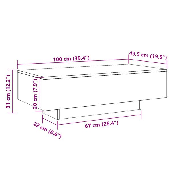vidaXL Τραπεζάκι Σαλονιού Γκρι Σκυρ. 100 x 49,5 x 31 εκ. Επεξεργ. Ξύλο